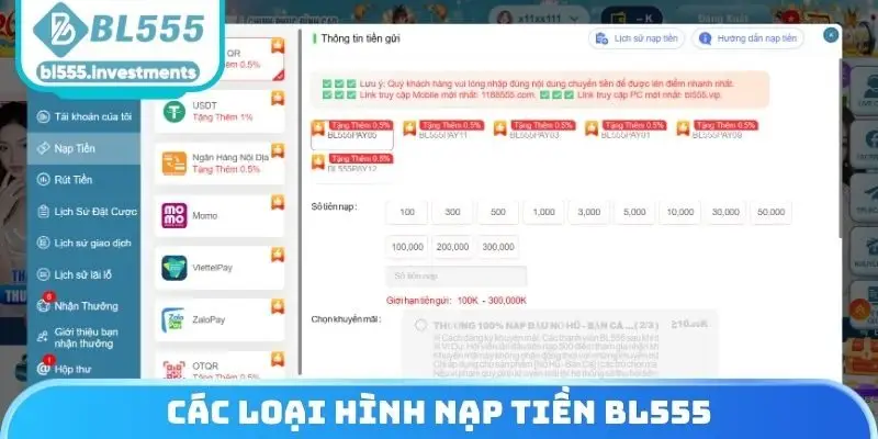 Các loại hình nạp tiền BL555