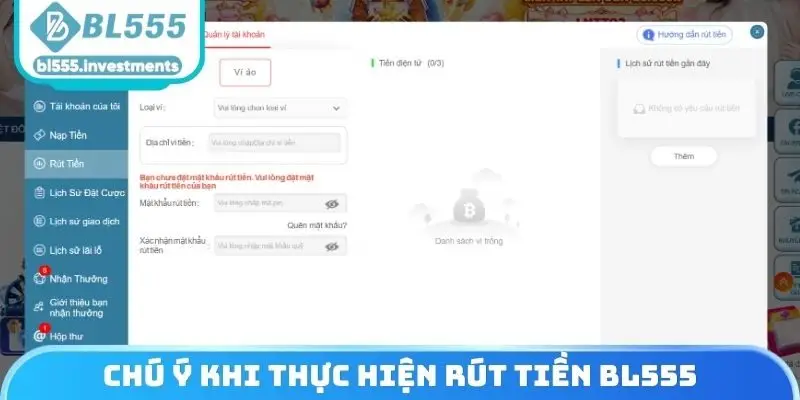 Chú ý khi thực hiện rút tiền BL555