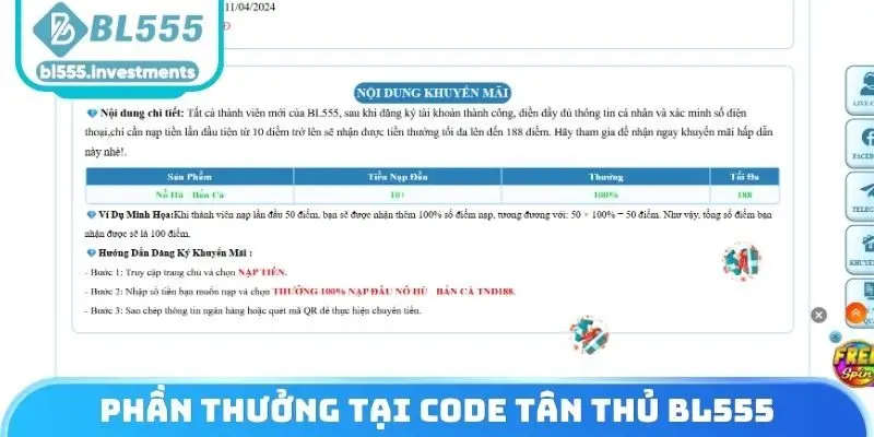 Phần thưởng tại Code tân thủ BL555