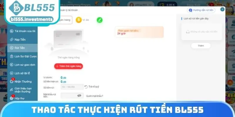 Thao tác thực hiện rút tiền BL555